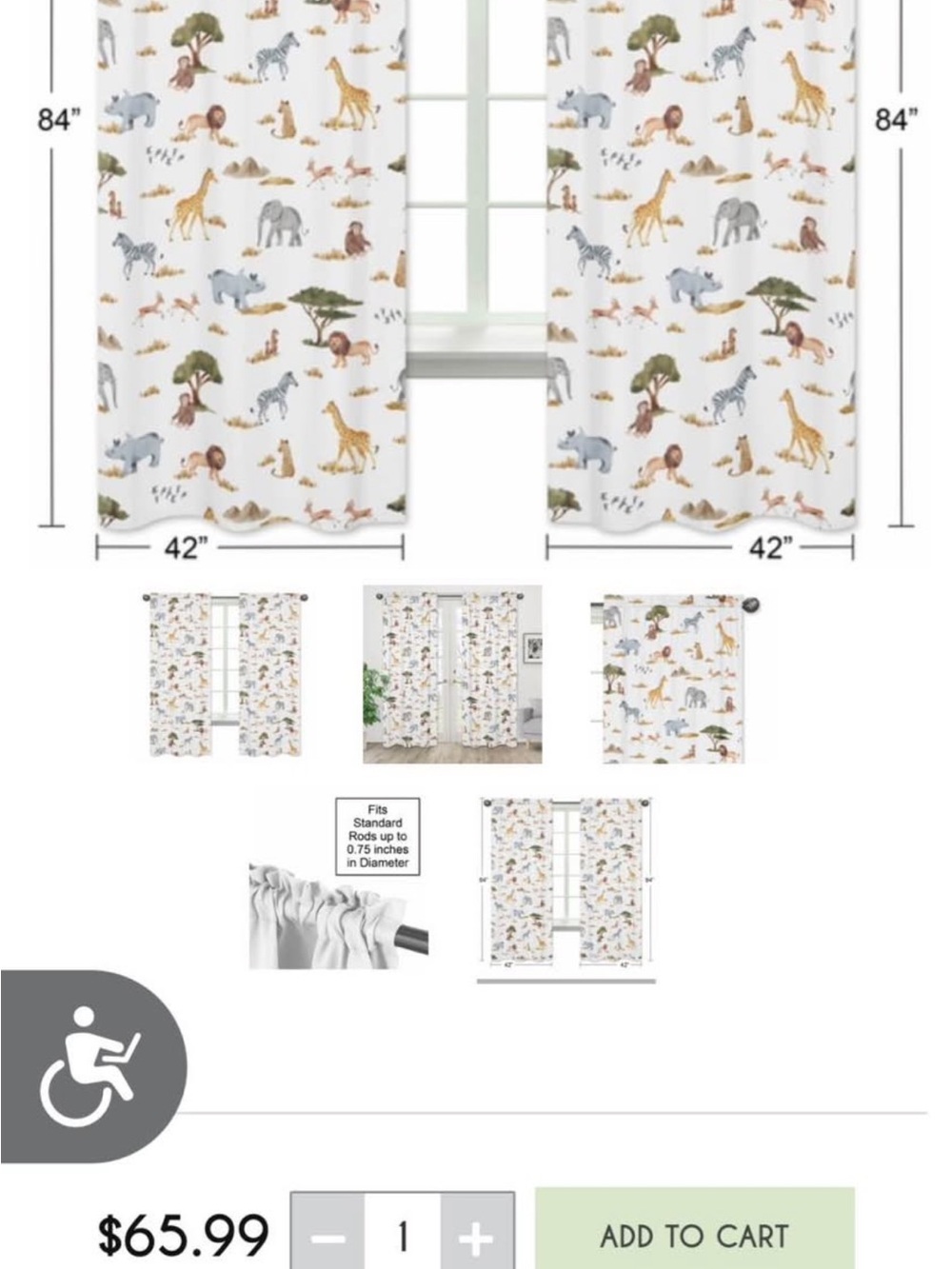 Safari Animal Print Window Curtains - White Background

2/ panels